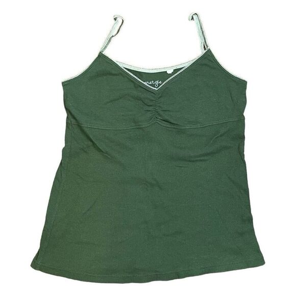 Energie Camisole Tank Top Green White Ribbed Knit Lace Trim Shelf Bra XL - Picture 1 of 3